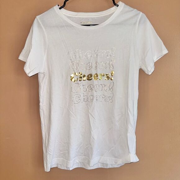 Kate Spade Women's Cheers White Gold Short Sleeve Tee T-Shirt Size Small - Picture 4 of 8